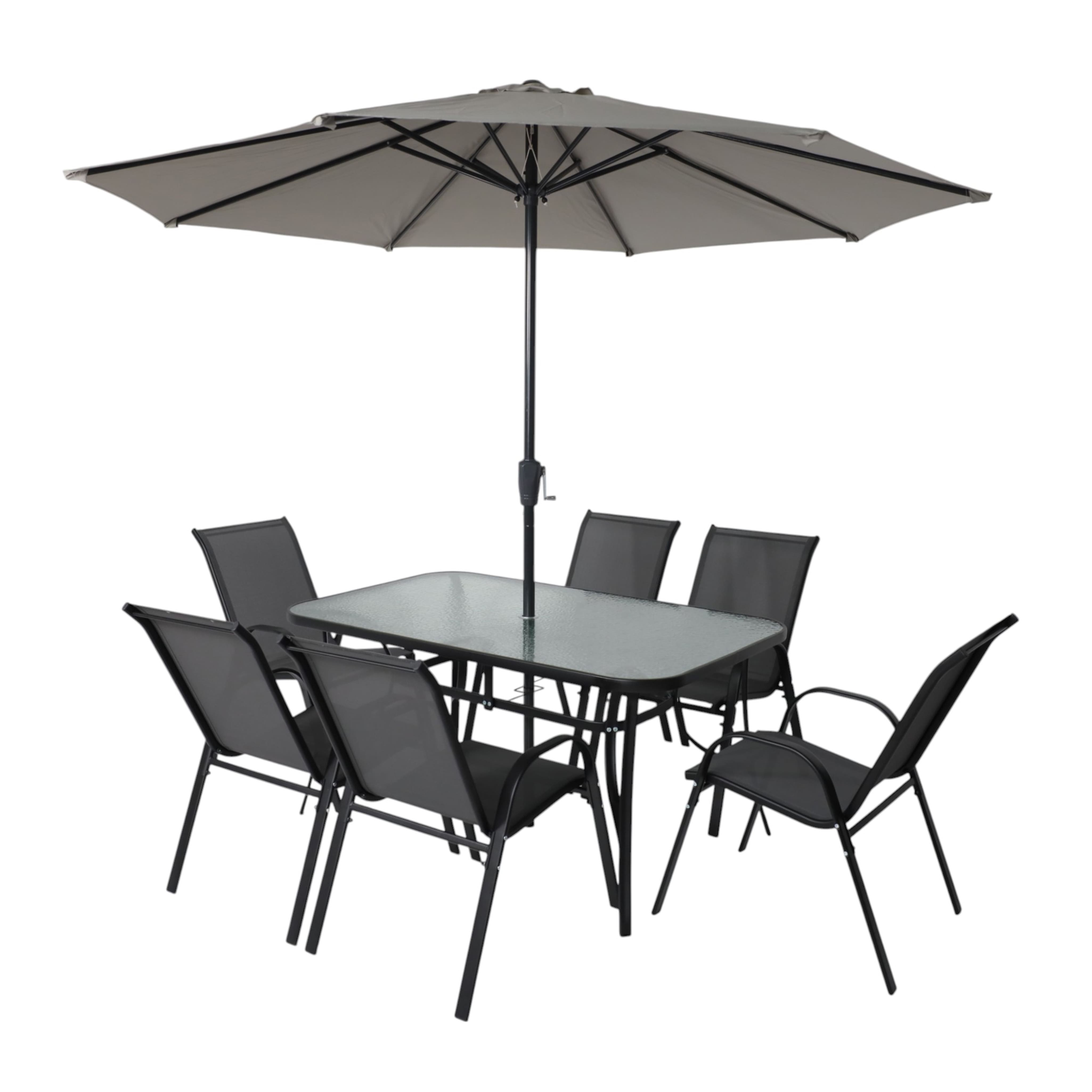 Комплект мебели садовой AksHome SUNBEAM (стол 1 шт, 6 кресел, зонт 1 шт), серый, черный