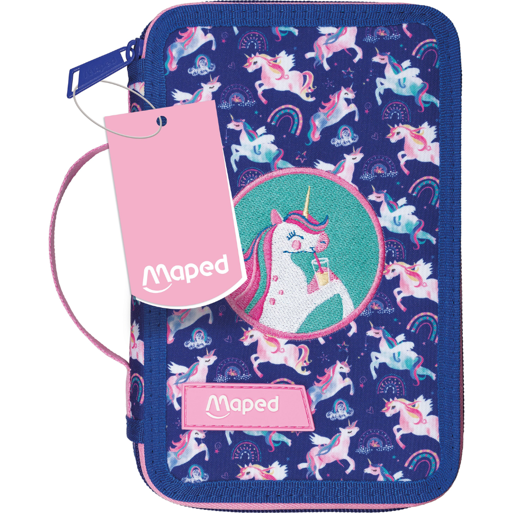 Пенал "Unicorn", 2 отделения, с наполнением, розовый, фиолетовый