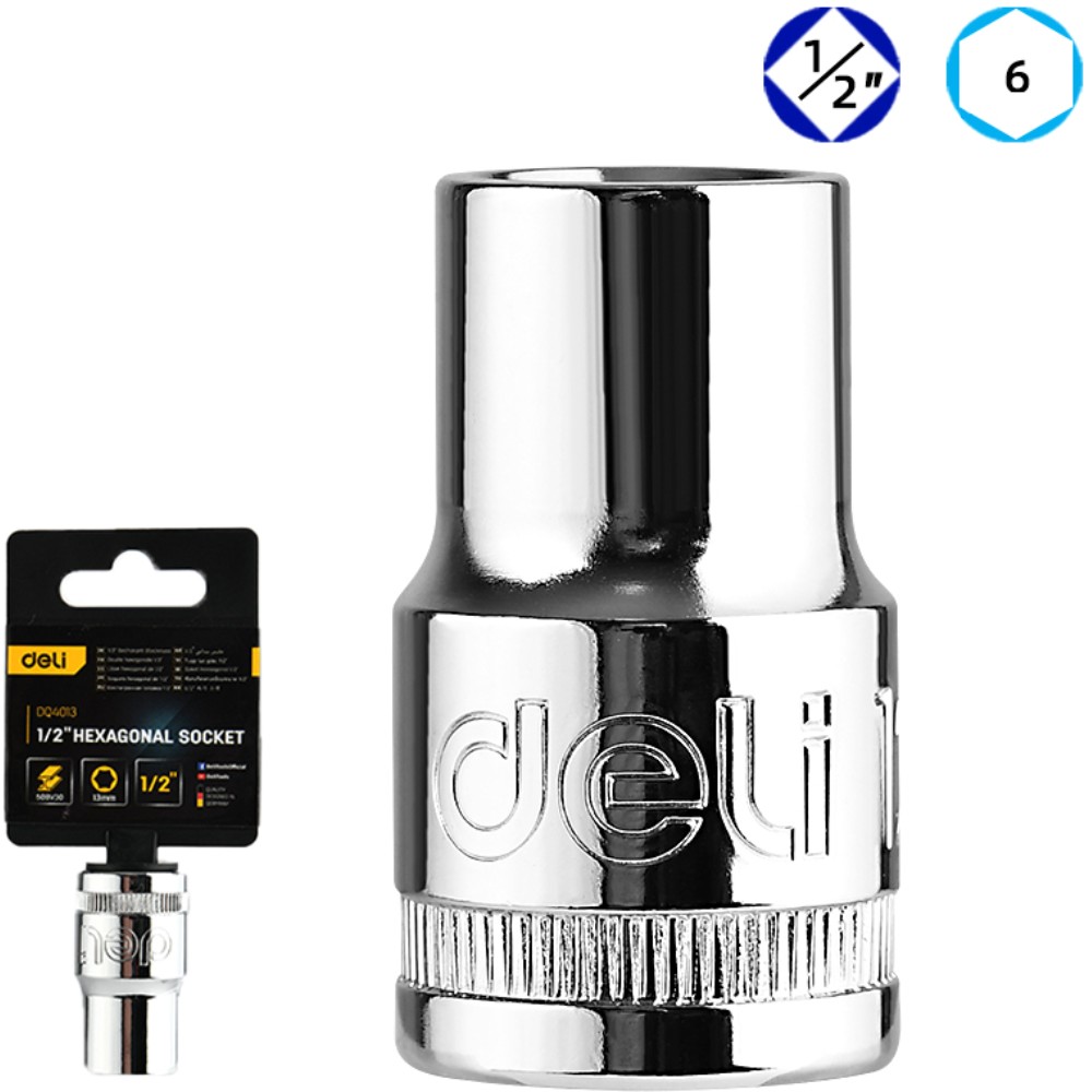 Головка торцевая шестигранная Deli YS EDQ4013 1/2", 13 мм, серебристый