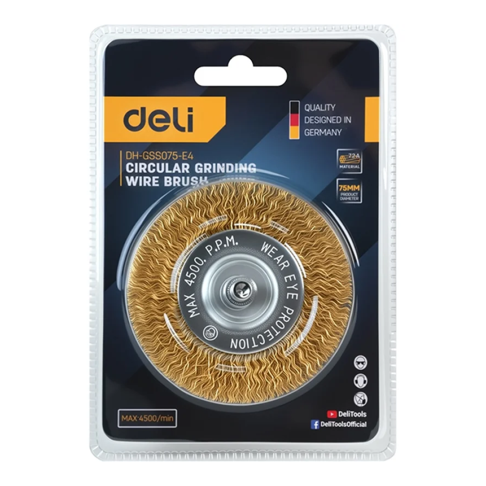 Щетка для дрели Deli YS EDH-GSS075-E3, плоская, проволочная - 8