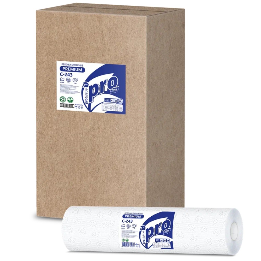 Простыни бумажные PROtissue 50м, 2 слоя, 100% целлюлоза