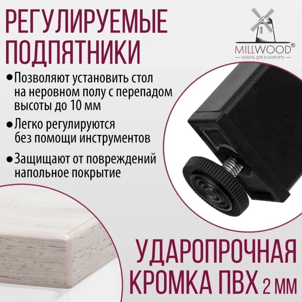 Стол Millwood Сеул, 1300х800 мм, дуб белый крафт, черный - 9