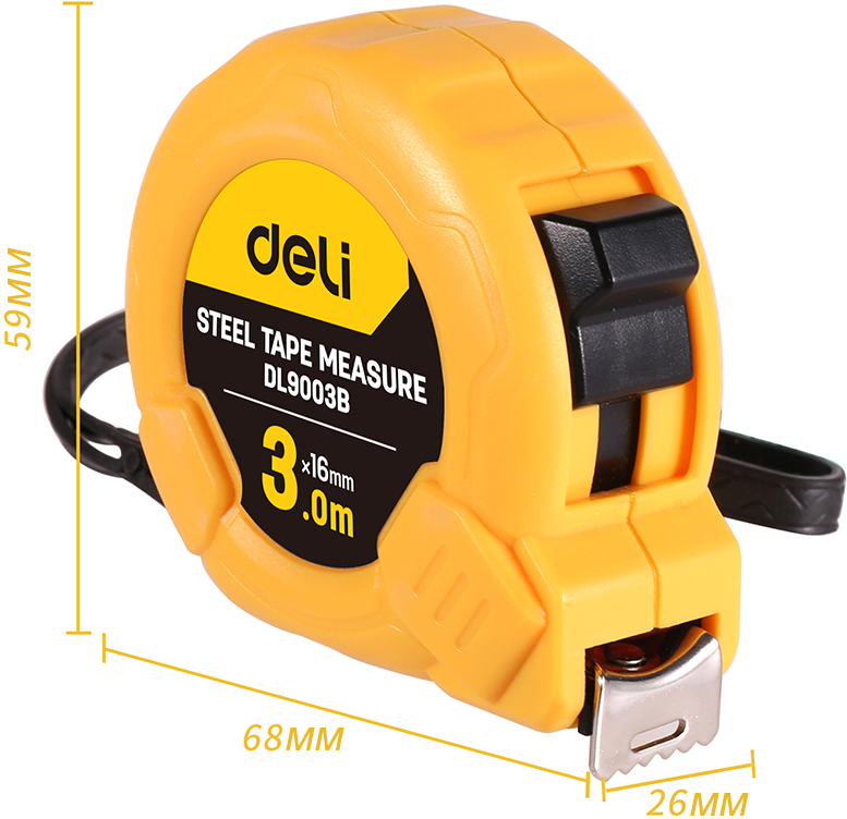 Рулетка Deli "EDL9003B", 3 м, желтый - 6