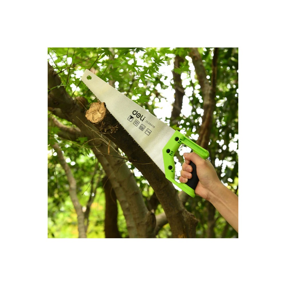 Ножовка Deli GS EDL6840B по дереву, 7 TPI, 400 мм, черный, зеленый