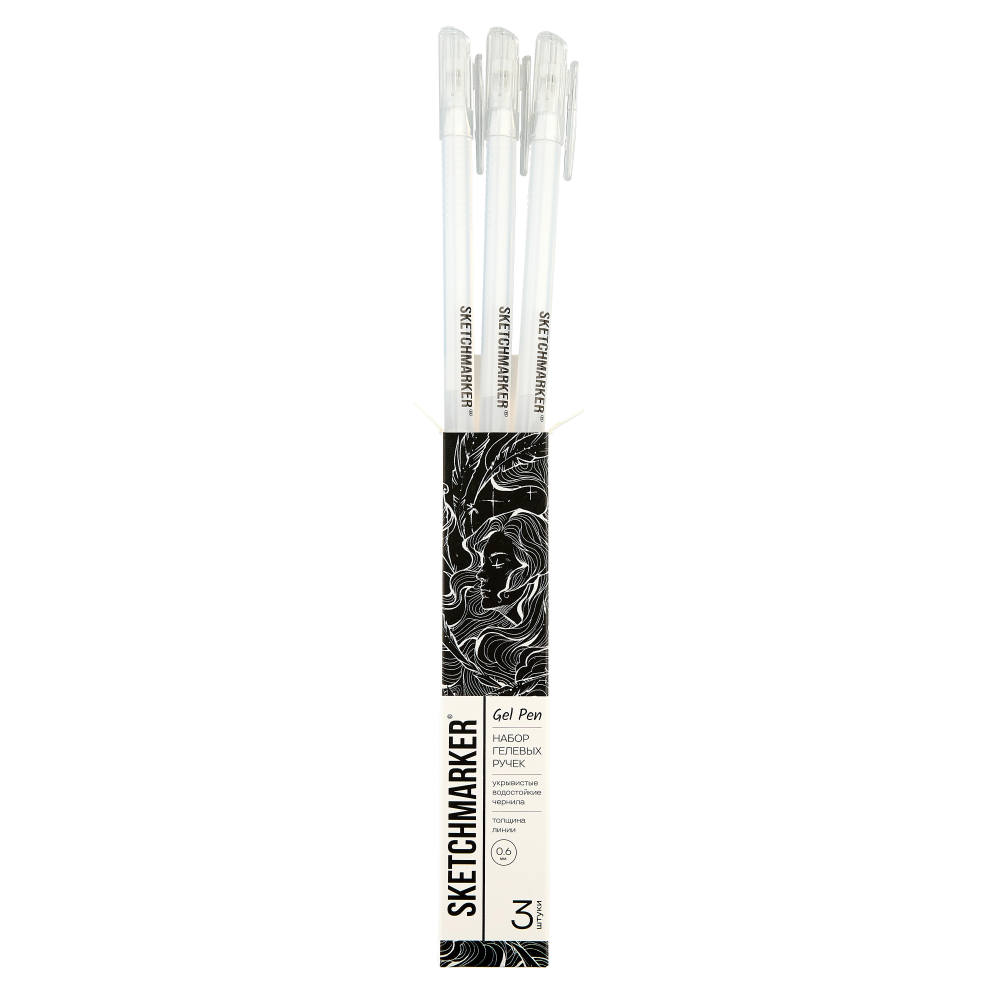 Ручка капиллярная "Sketchmarker", 0.6 мм, 3 шт, белый - 6