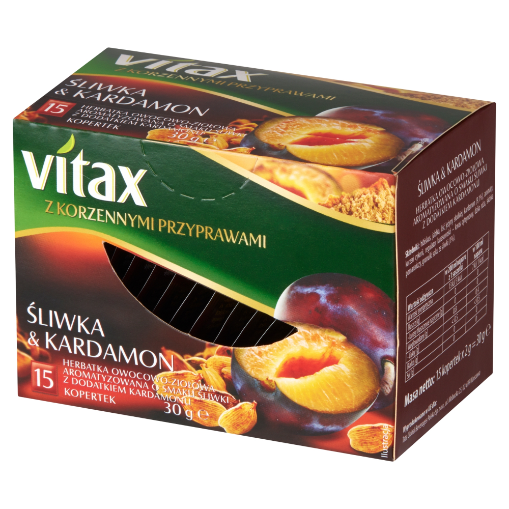 Чай "Vitax", 15 пакетиков x2 г, фруктовый, с вкусом сливы и кардамоном
