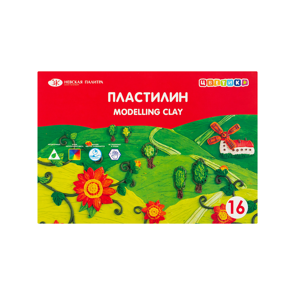 Пластилин "Цветик",16 цветов