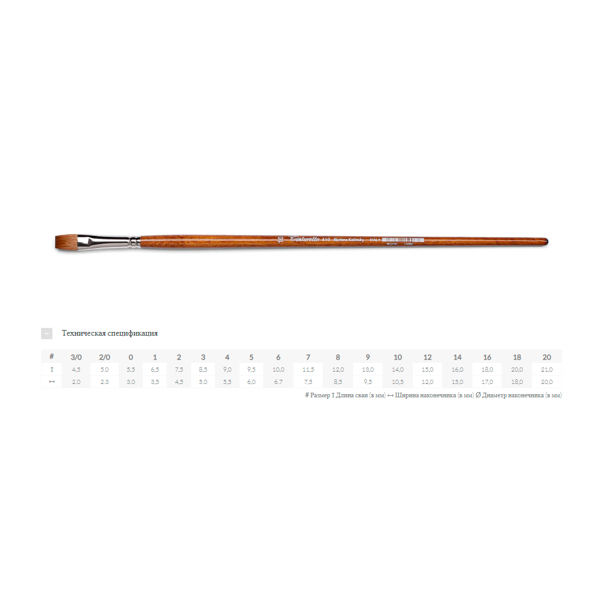 Кисть для рисования "Tintoretto Martora Kolinsky", сибирский колонок, плоская, №0