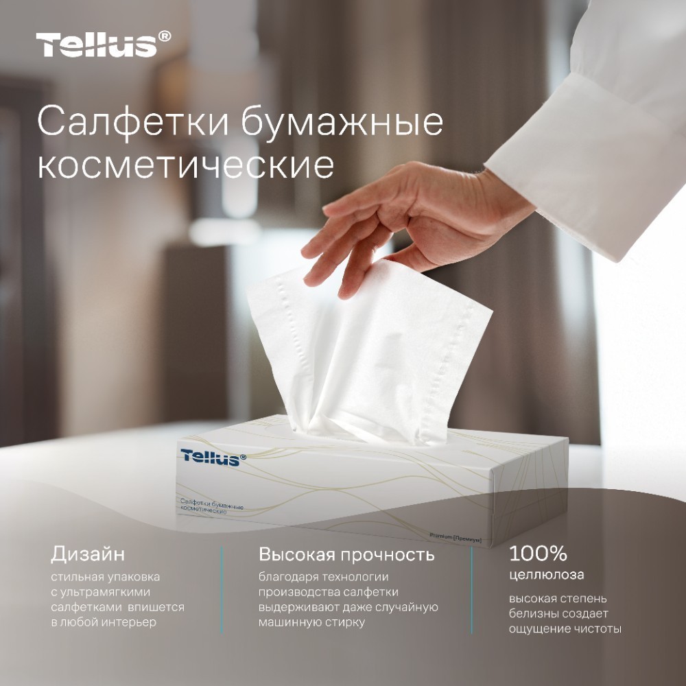 Салфетки косметические Tellus Премиум, 100шт/уп, FT1 - 3
