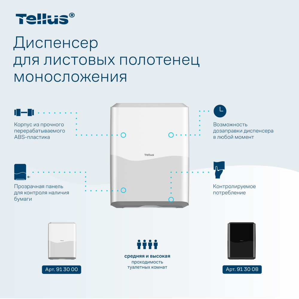 Диспенсер Tellus для полотенец листовых, белый, HT3 - 7