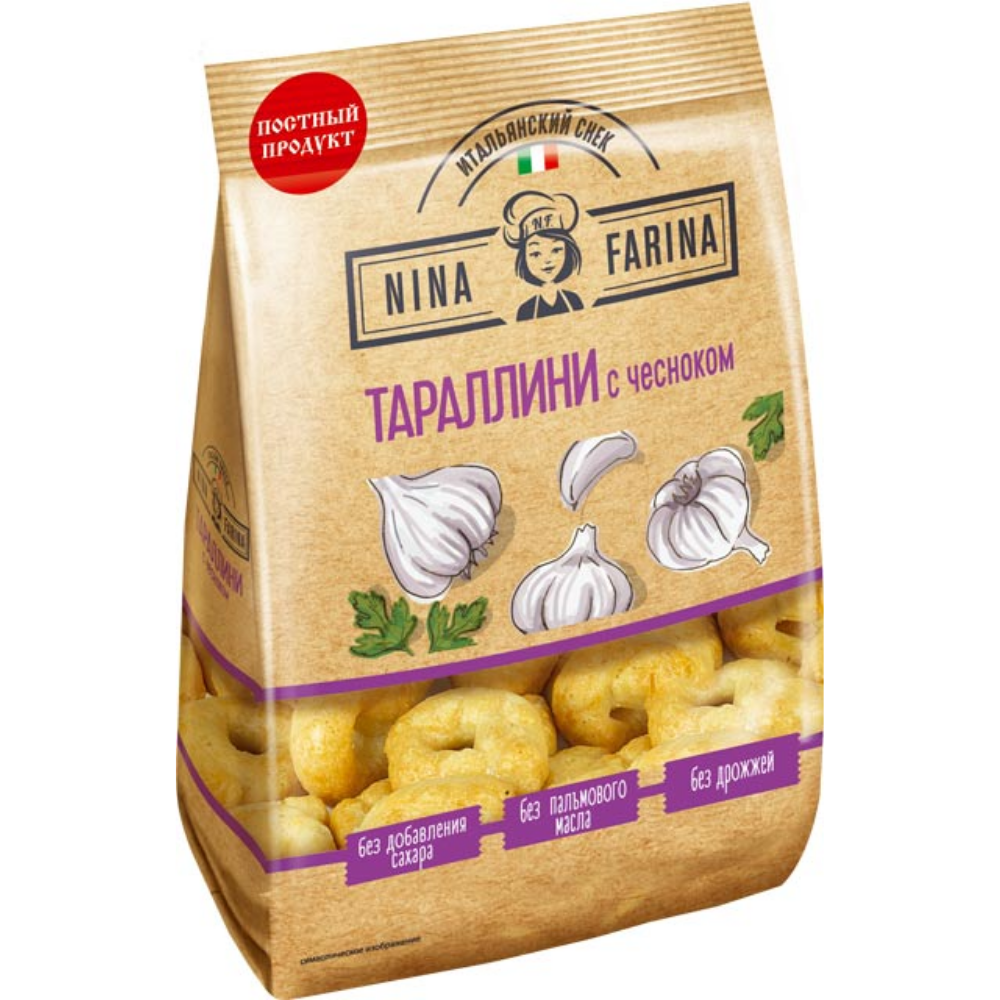 Тараллини "Nina Farina", 180 гр, с чесноком