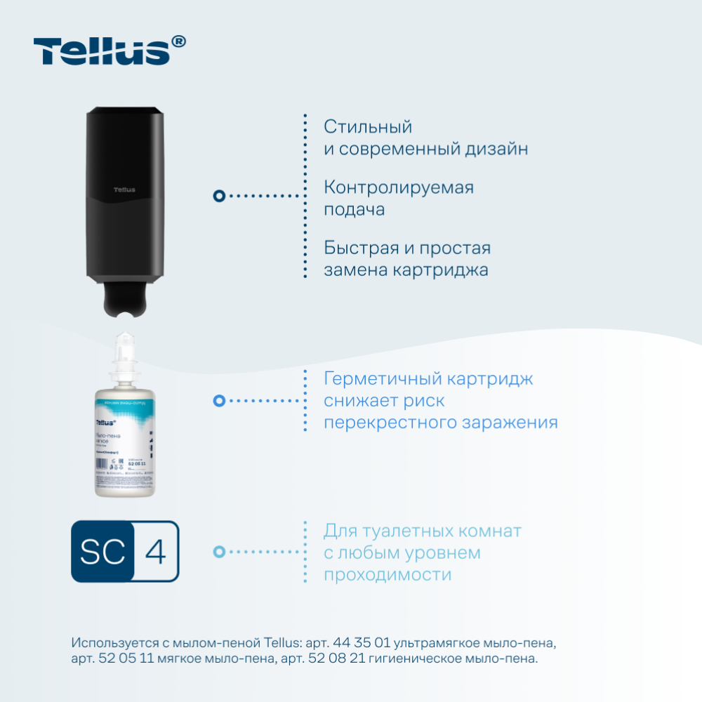 Диспенсер Tellus для мыла-пены, черный, SC4 - 9