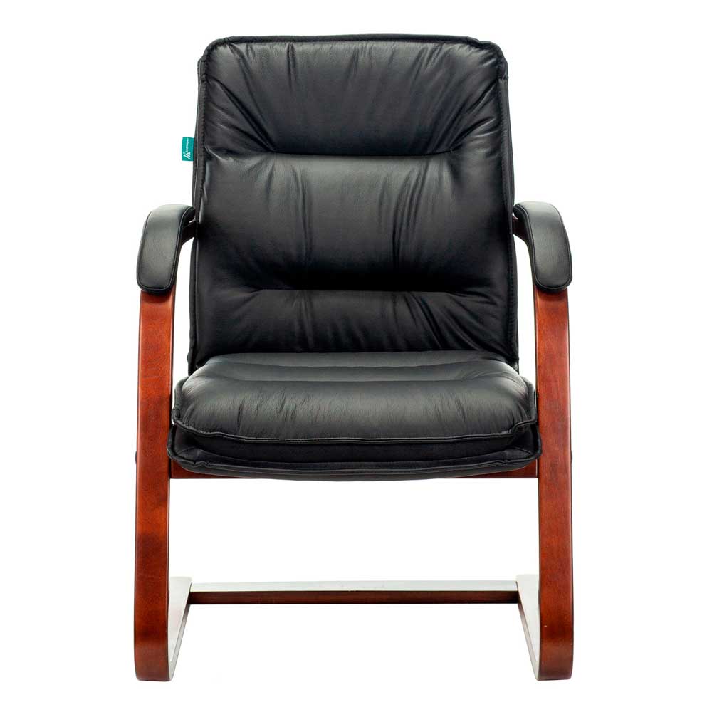 Стул для посетителей Бюрократ "T-9927WALNUT-AV", кожа, дерево, черный