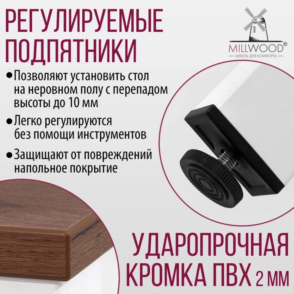 Стол Millwood Сеул, 1600х800 мм, дуб табачный крафт, белый - 6