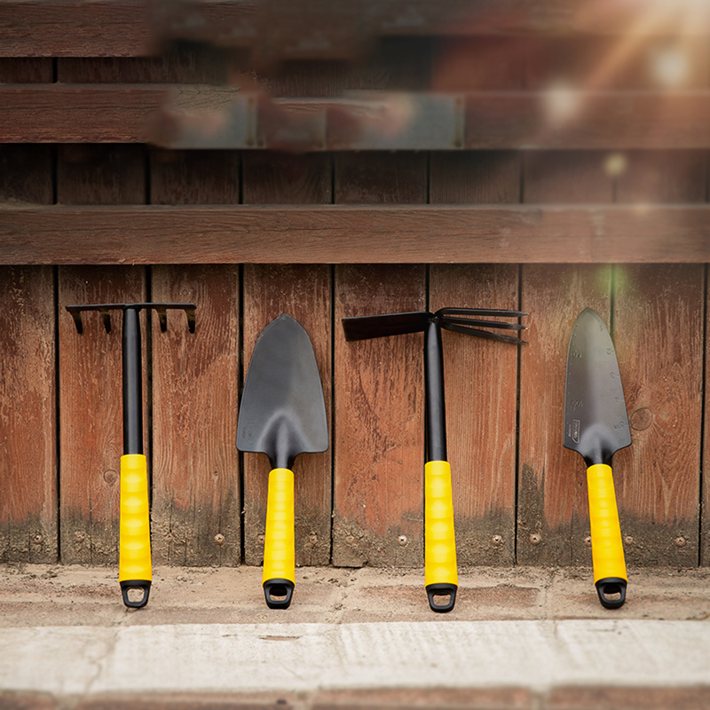 Набор садовых инструментов "Deli", 4 предмета (лопата 2 шт, мотыга, грабли), желтый, черный 