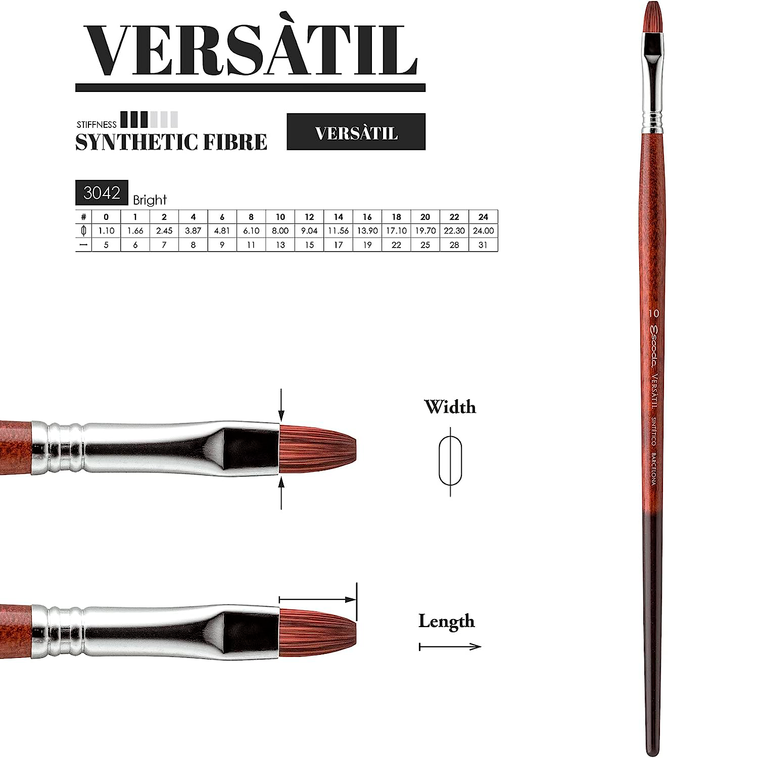 Кисть "Escoda Versatil Brush L/H", синтетика, темно-коричневый, плоская, №20 - 3
