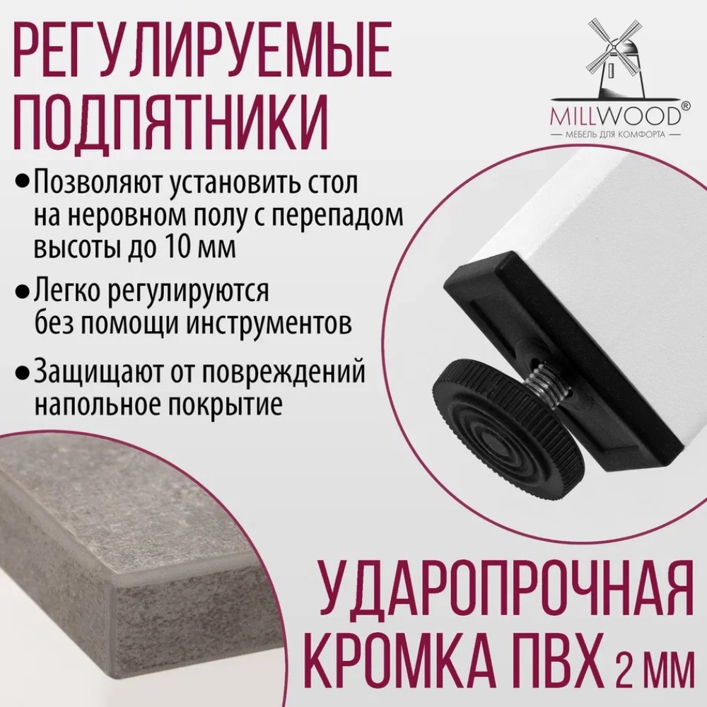 Стол Millwood Сеул, 1600х800 мм, бетон, белый - 8