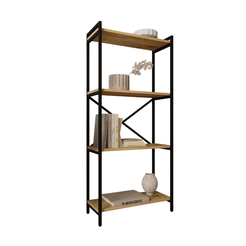 Стеллаж ALLERD RION, черный муар, 675х300х1500, дуб нокс