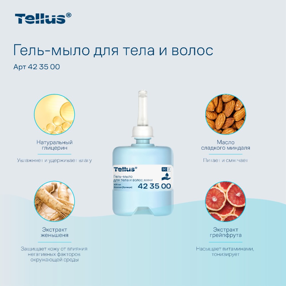Мыло-гель Tellus Премиум для тела и волос, 475 мл, SC2 мини - 10