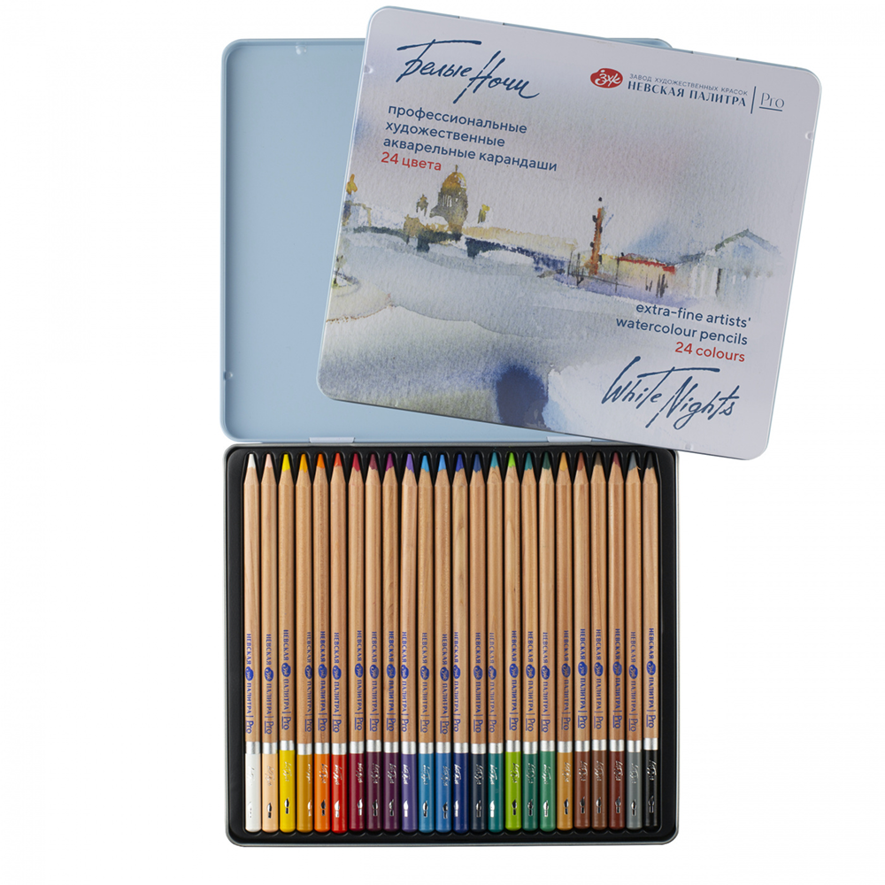 Карандаш акварельный "Белые ночи", набор 24 цветов, жестяной пенал