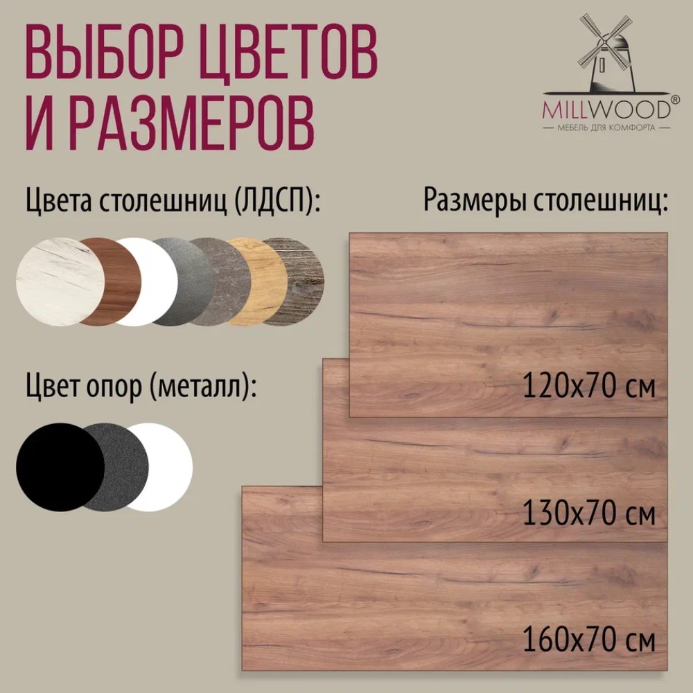 Стол письменный Millwood Лофт Сиэтл (ДТ-5), 1300х700 мм, дуб табачный крафт, черный - 11