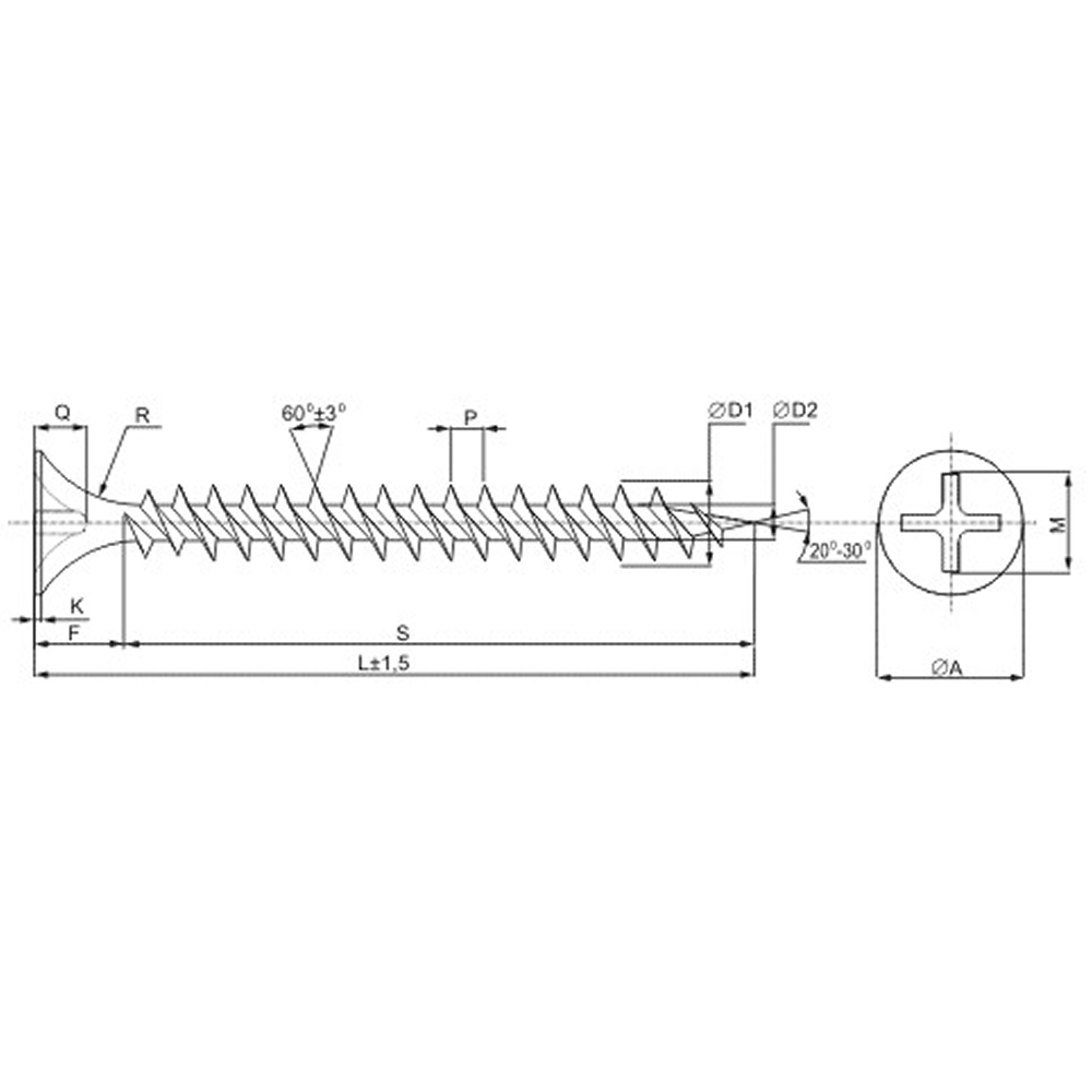 Саморез 3.5х41 мм для монтажа ГКЛ к металлу, фосфат, 1000 шт.