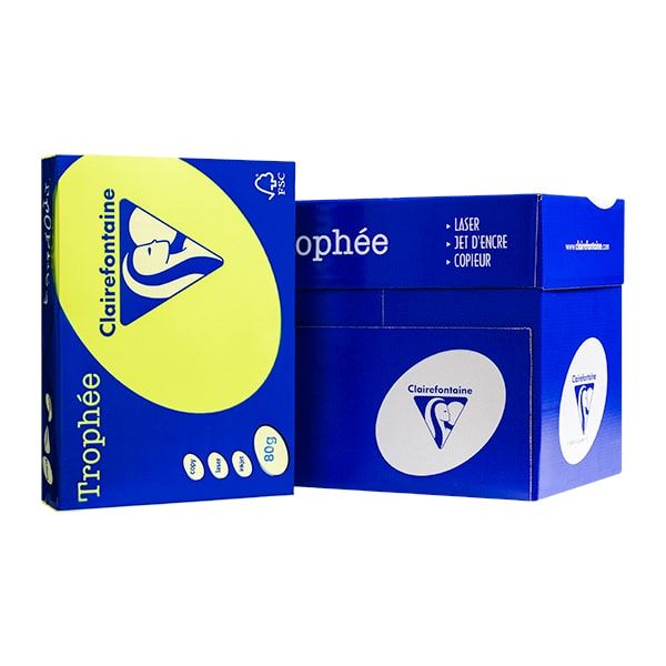 Бумага цветная "Trophée", А4, 500 листов, 80 г/м2, желтый неон - 3