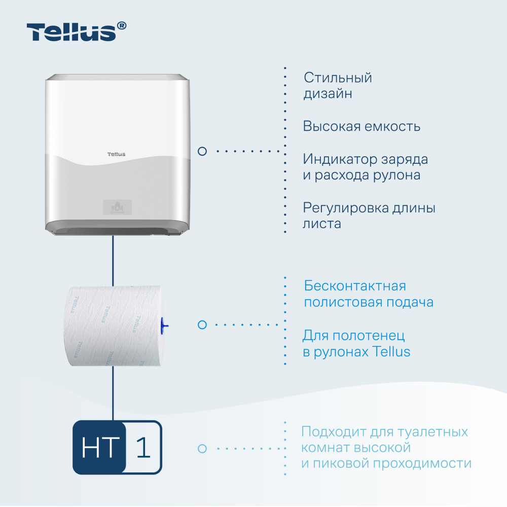 Диспенсер сенсорный Tellus Matic, для полотенец в рулонах, белый, HТ1 - 5
