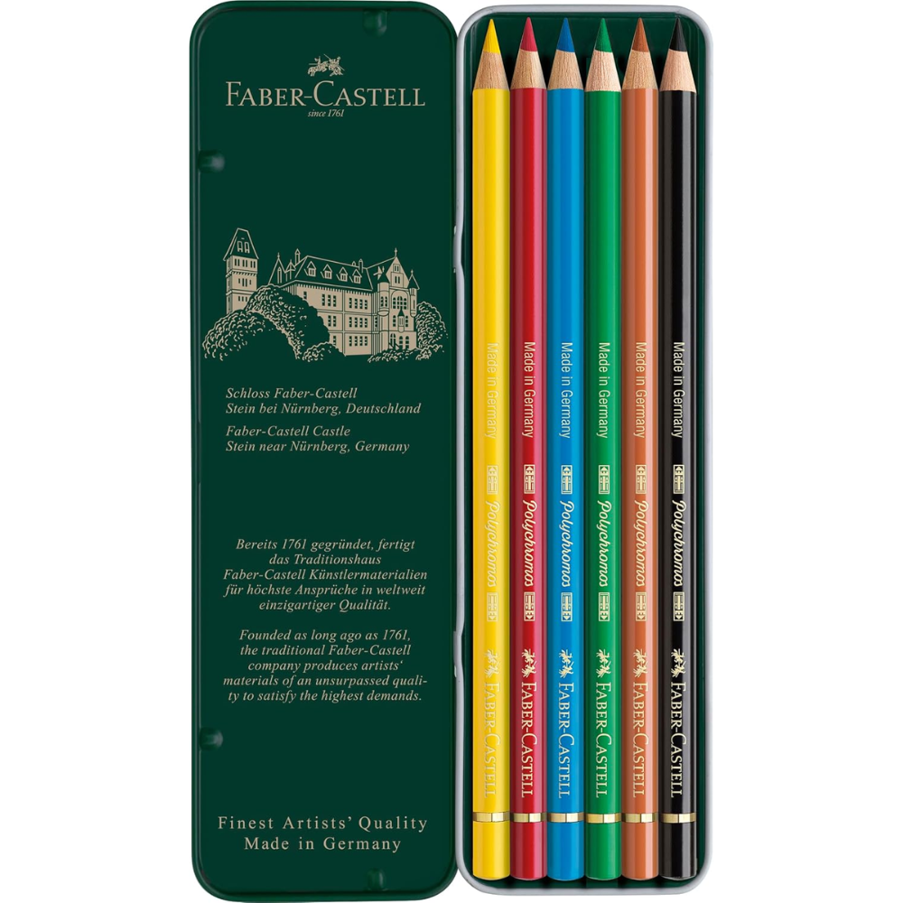 Цветные карандаши "Polychromos", 6 цветов, металлическая упаковка