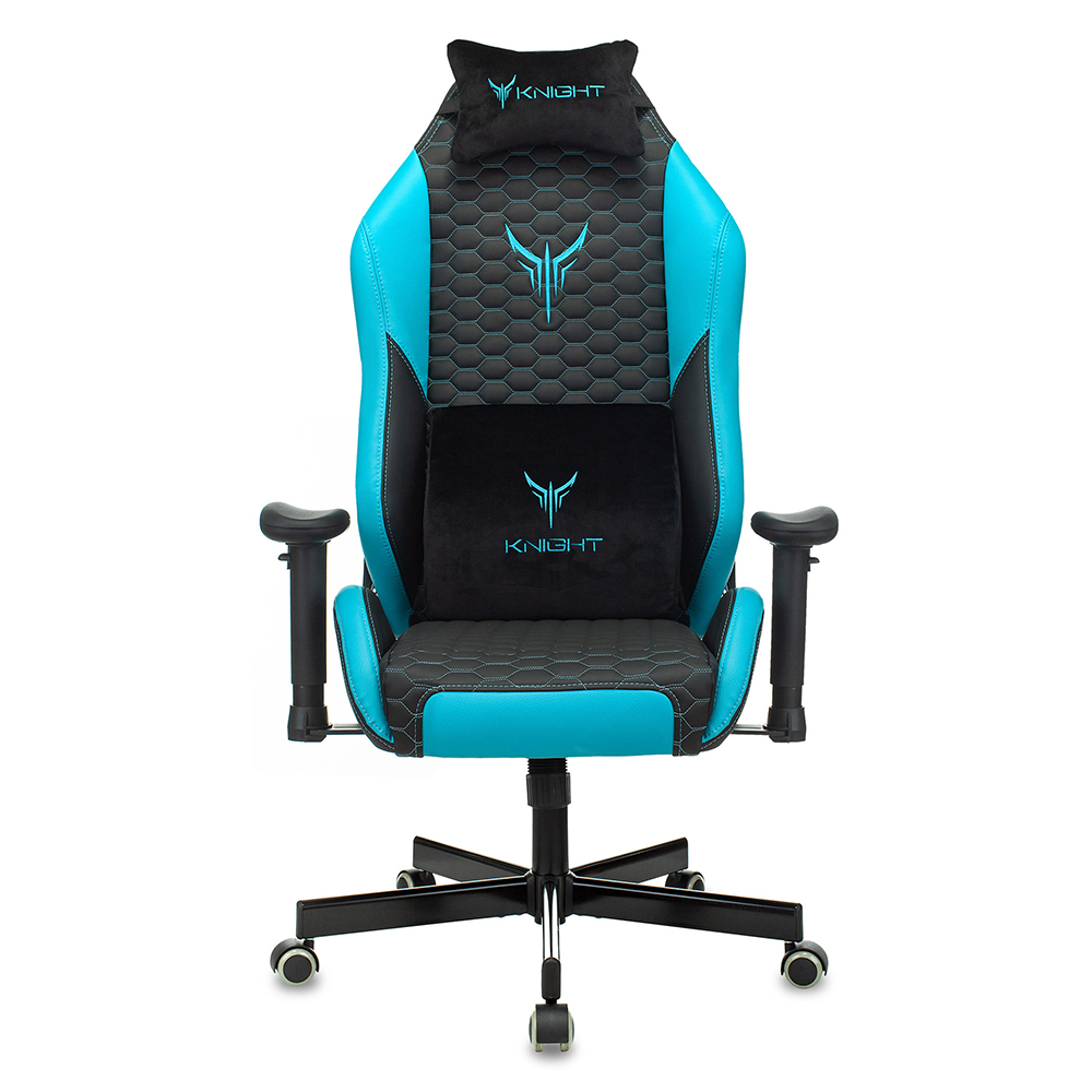 Кресло игровое "Knight Neon", экокожа, металл, черный, голубой