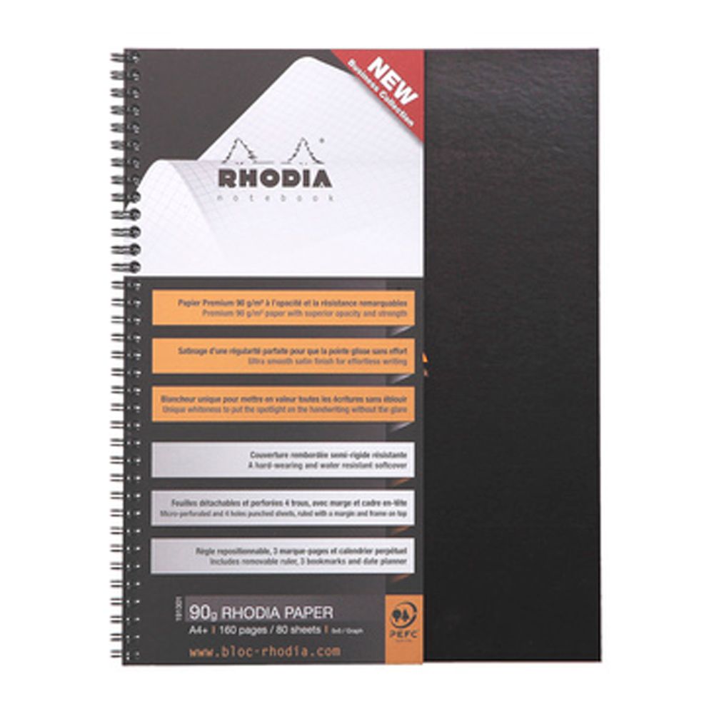 Блокнот "Rhodia", А4+, 80 листов, в клетку, черный