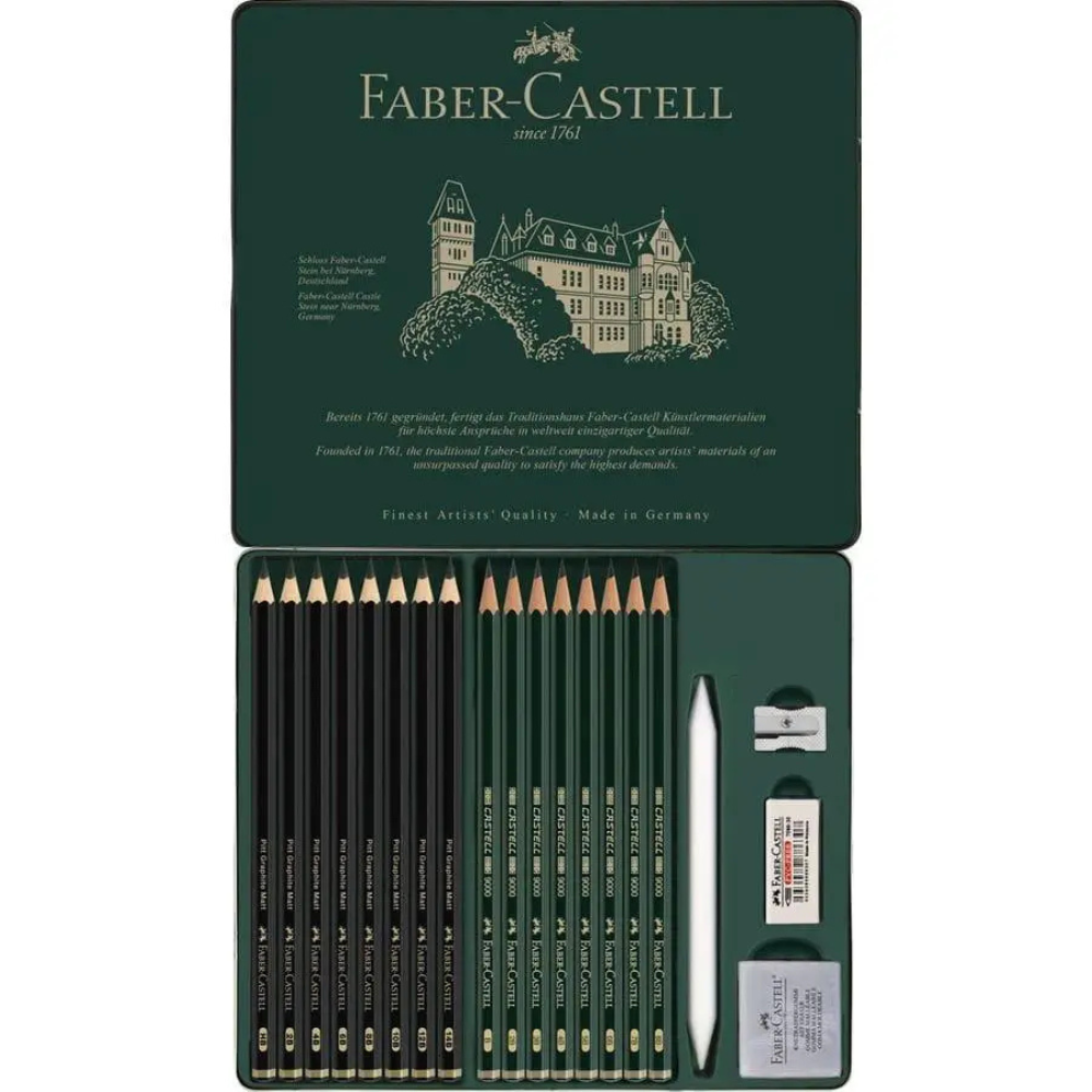 Карандаш чернографитный "Castell 9000", 20 штук,  в металлическом футляре