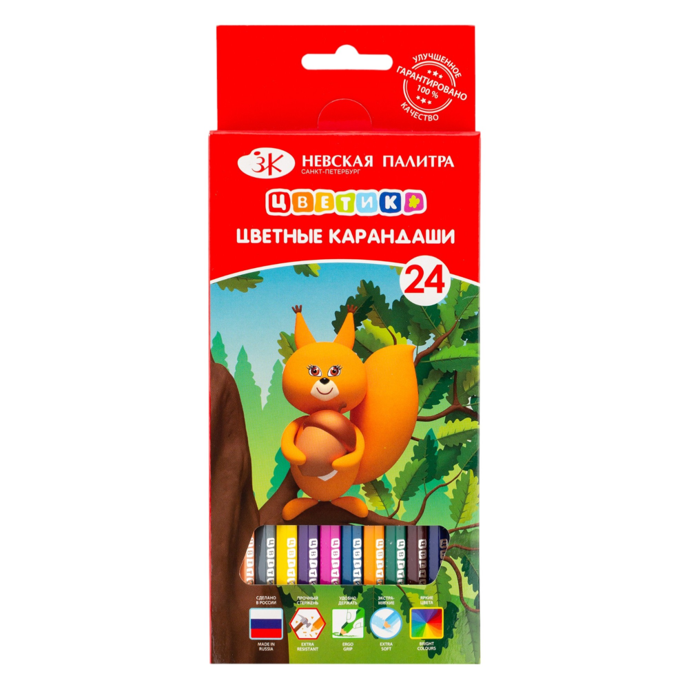Цветные карандаши "Цветик", 24 шт, шестигранные