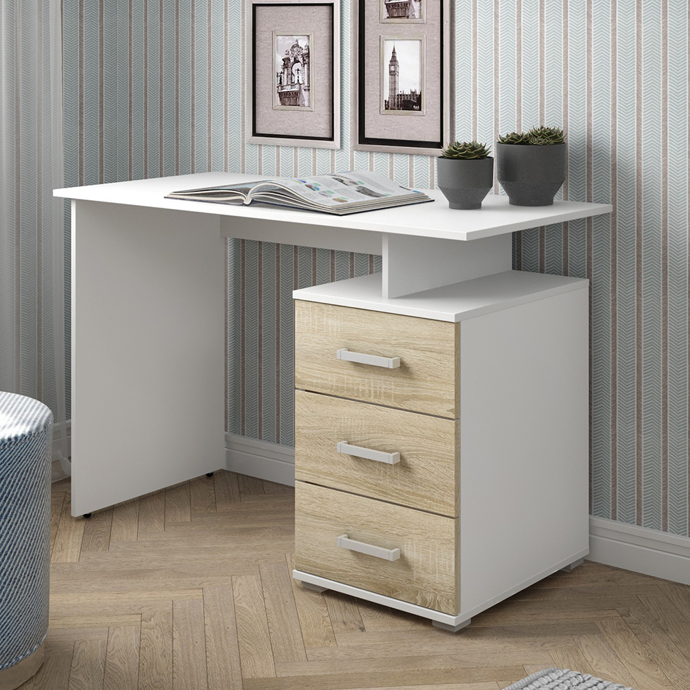 Коллекция ОСЛО Стол письменный Д-СП1, 1150х550х750, белый, дуб сонома