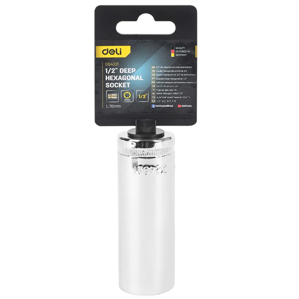 Головка торцевая шестигранная Deli YS EDQ4321 1/2", 21 мм, глубокая, серебристый