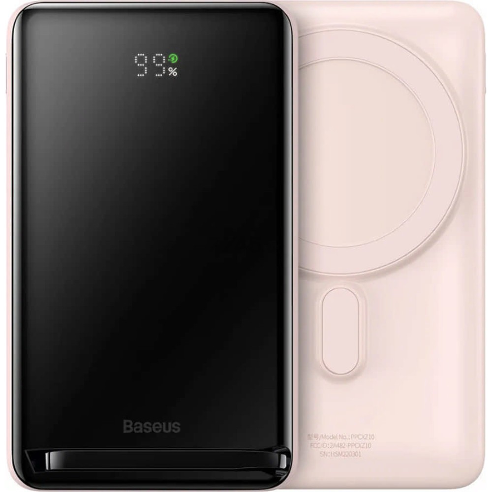 Внешний аккумулятор Baseus "Magnetic Bracket Wireless Fast Charge Power Bank Overseas Edit", 10000 mAh, розовый