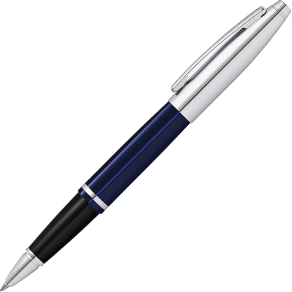 Ручка-роллер "Cross Calais Chrome&Blue Lacquer", 0.7 мм, синий, серебристый, стержень черный