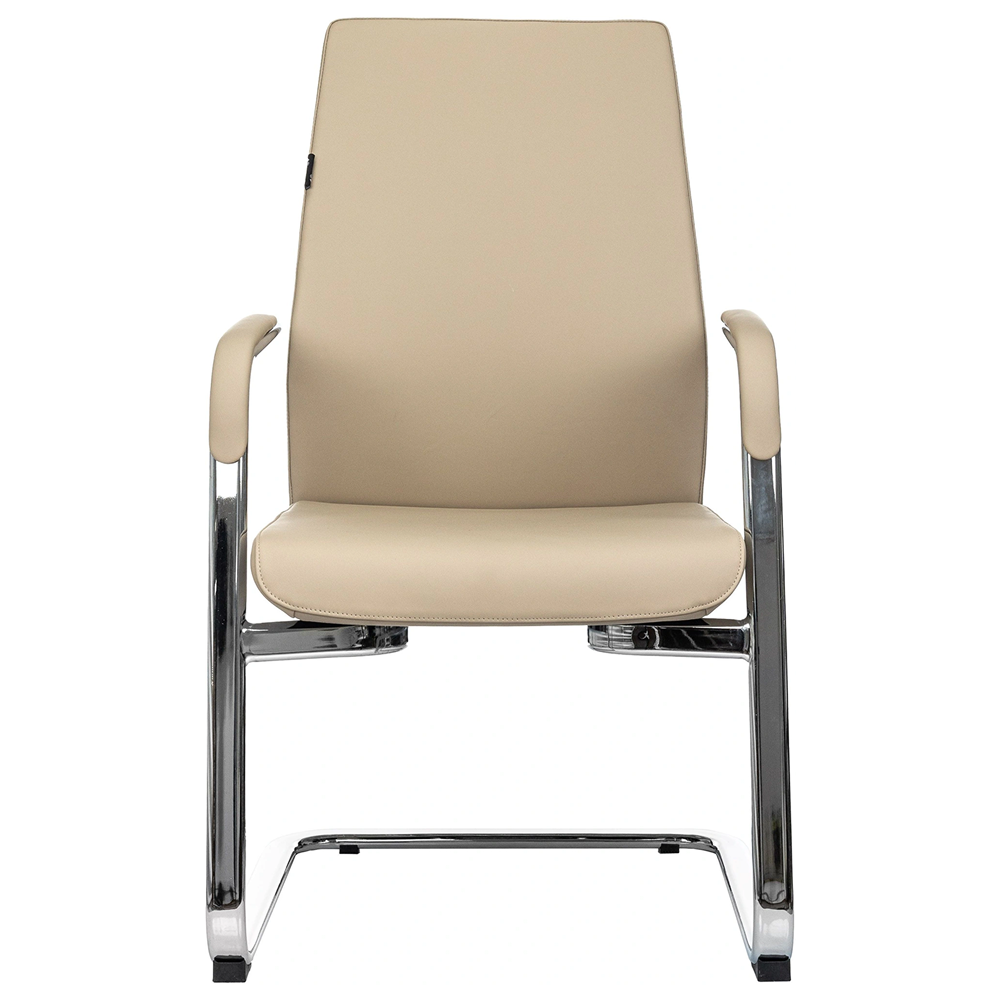 Кресло на полозьях Бюрократ "_JONS-LOW-V", натуральная кожа, бежевый, металл хром