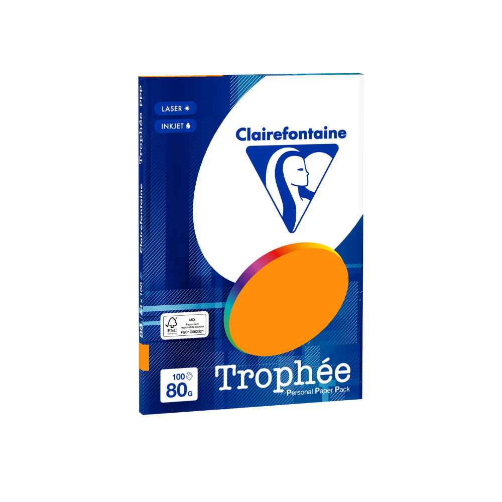 Бумага цветная "Trophée", А4, 100 листов, 80 г/м2, оранжевый неон