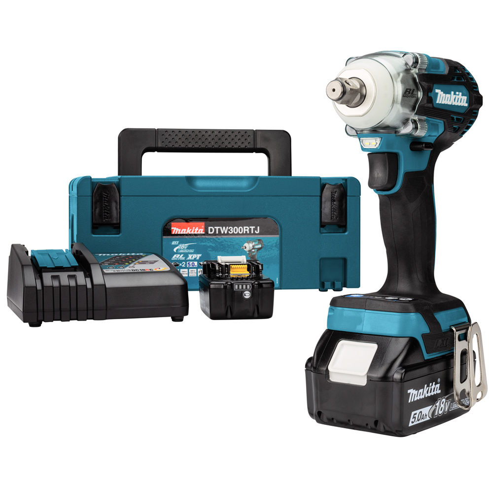 Аккумуляторный гайковерт MAKITA DTW300RTJ, 18 В, 330 Нм, 1/2", 5.0Ачx2, кейс