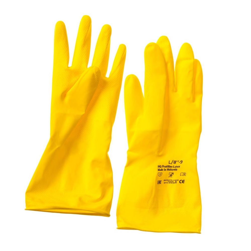 Перчатки латексные с х/б покрытием HQ Profiline р-р L желтый - 8