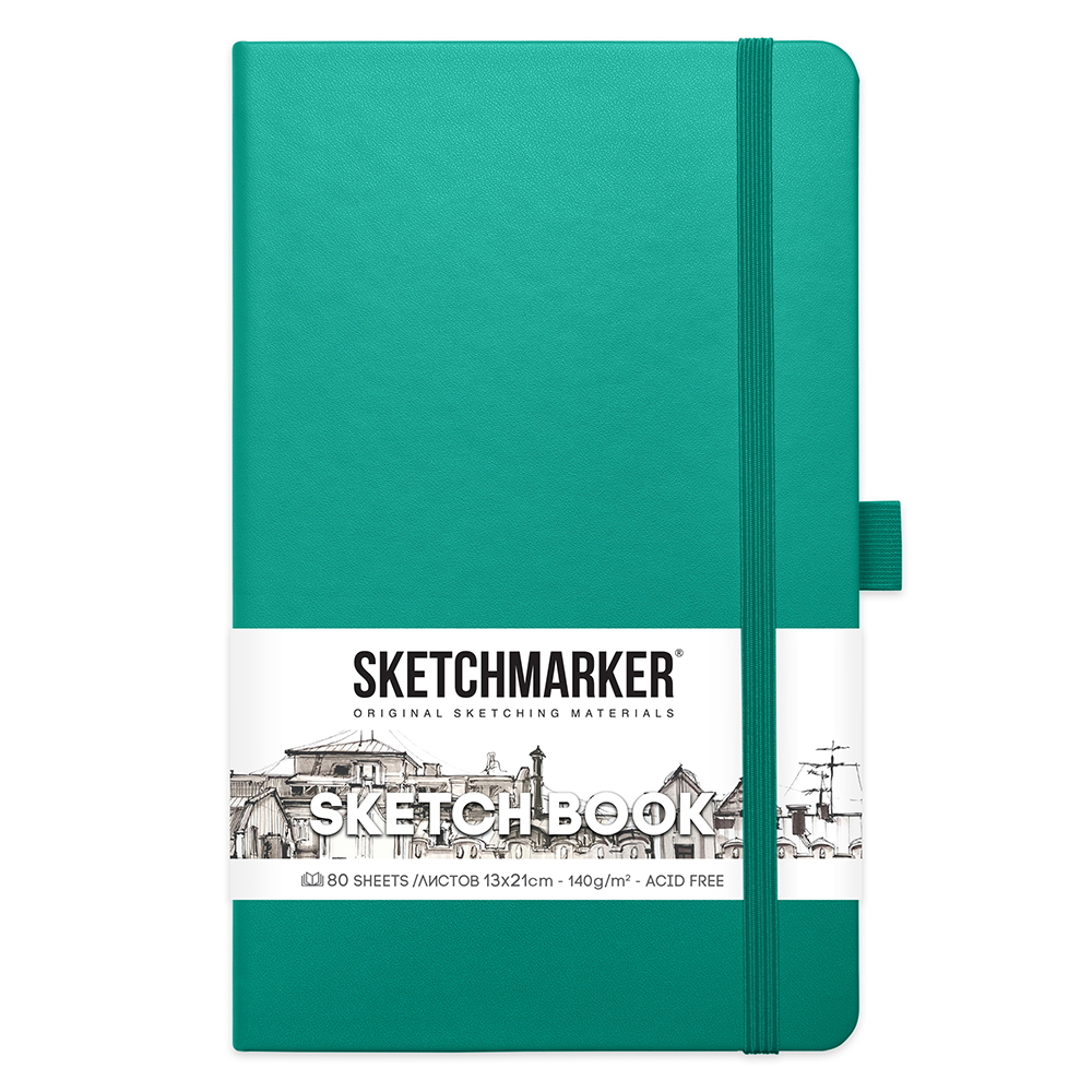 Скетчбук "Sketchmarker", 13x21 см, 140 г/м2, 80 листов, изумрудный