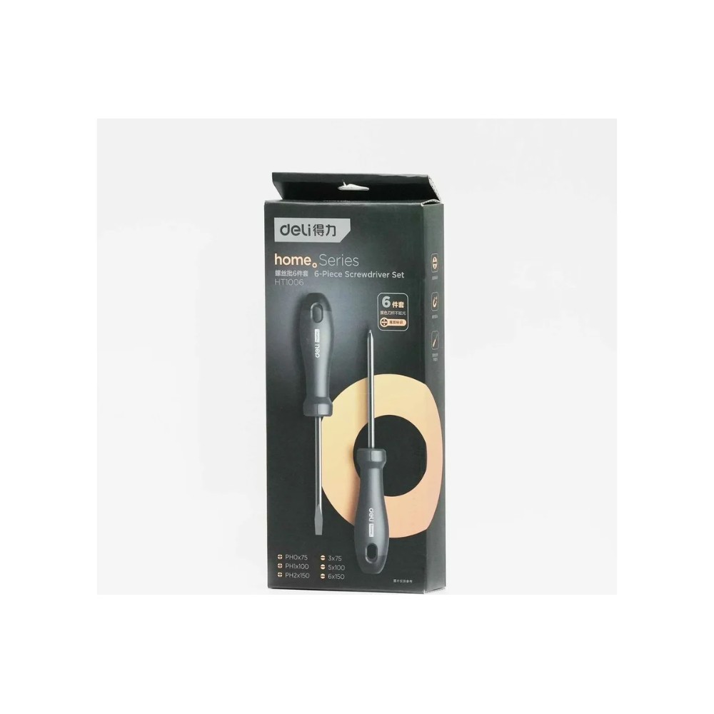 Набор отверток Deli HS EHT1006, 6 шт, Soft Touch, черный - 2