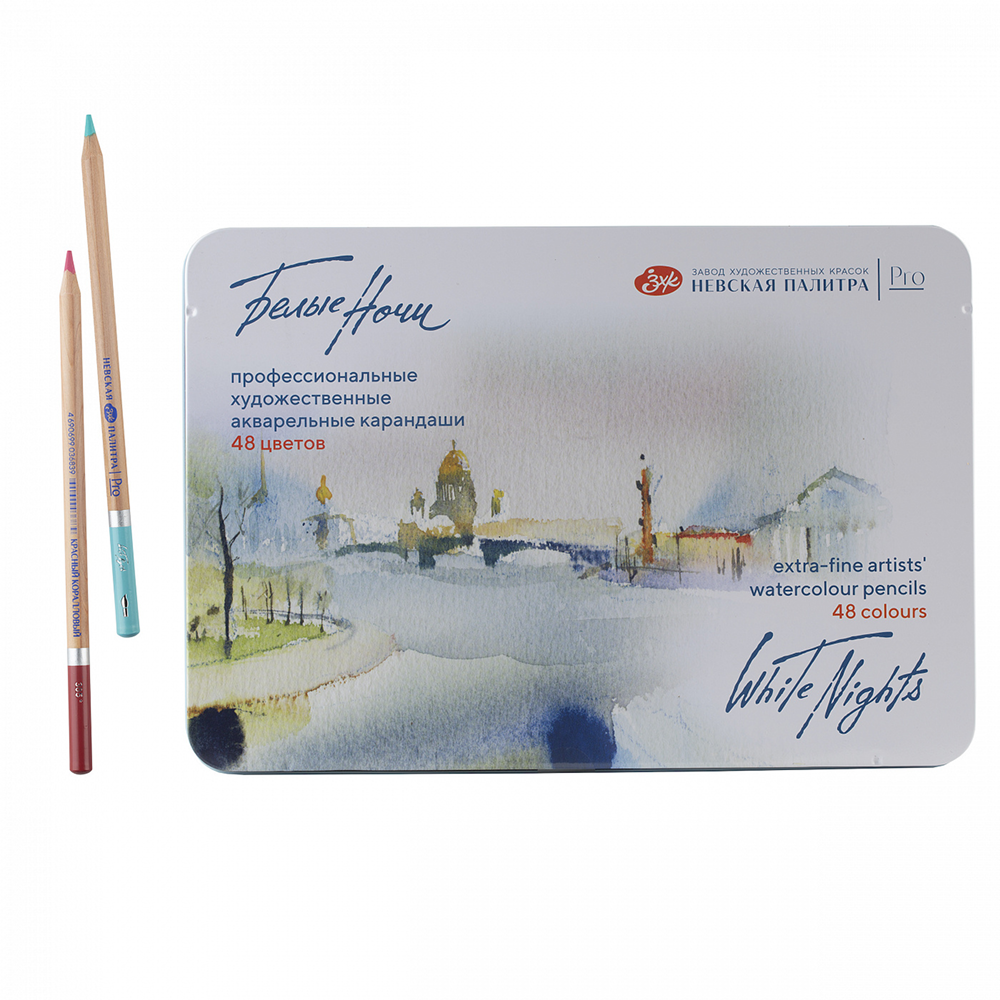 Карандаш акварельный "Белые ночи", набор 48 цветов, жестяной пенал