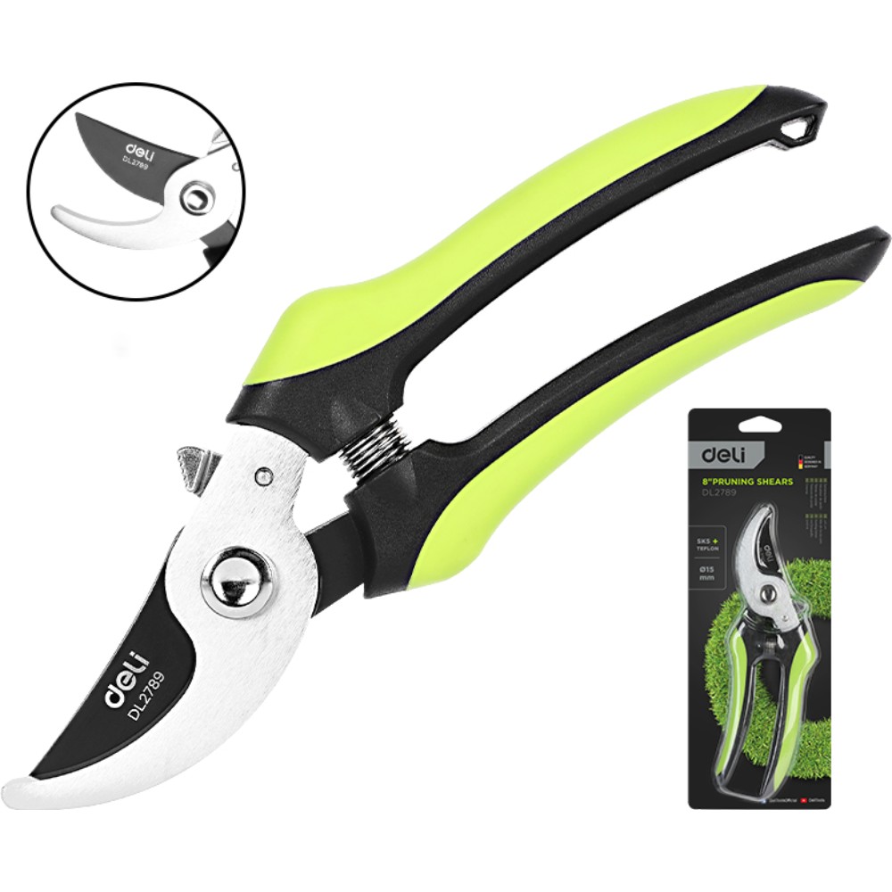 Секатор садовый "Deli" 200 мм, черный, зеленый