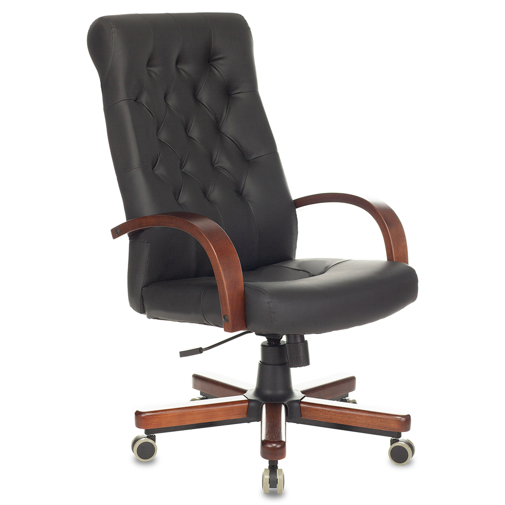 Кресло для руководителя "Бюрократ T-9928WALNUT/ECO", металл, дерево, экокожа, черный