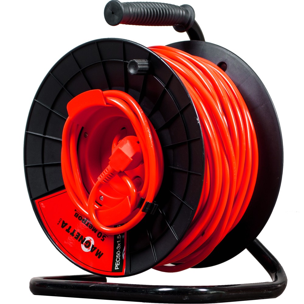 Удлинитель Magnetta PEC50-3X1.5-AG, 50 м, катушка (1 роз., 1,5 мм, 2,2 кВт, защита от перегрузки)