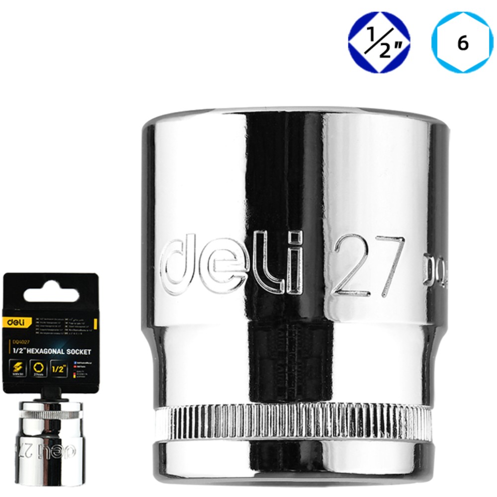 Головка торцевая шестигранная Deli YS EDQ4027 1/2", 27 мм, серебристый