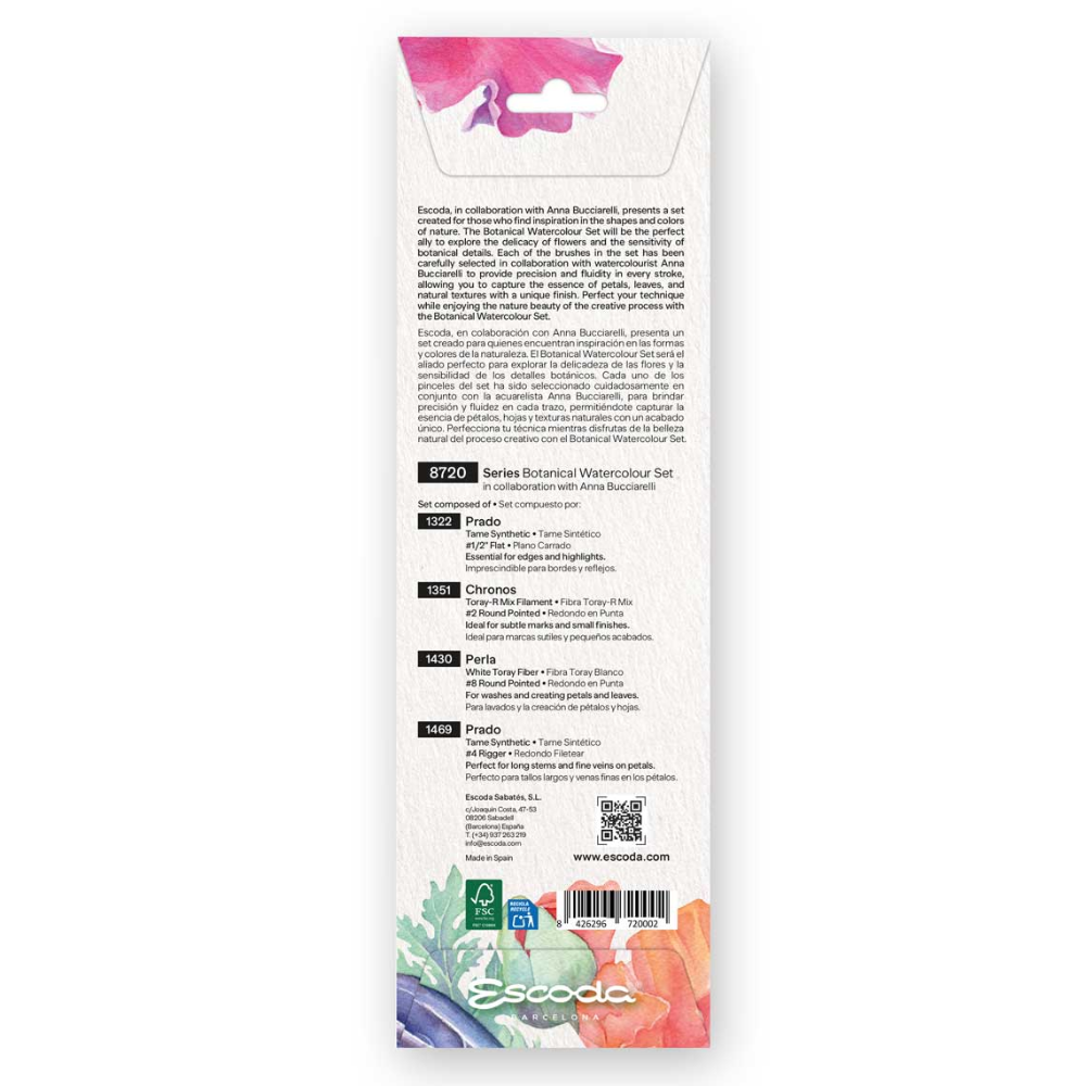 Набор кистей "Escoda. Botanical watercolor set", набор 4 шт