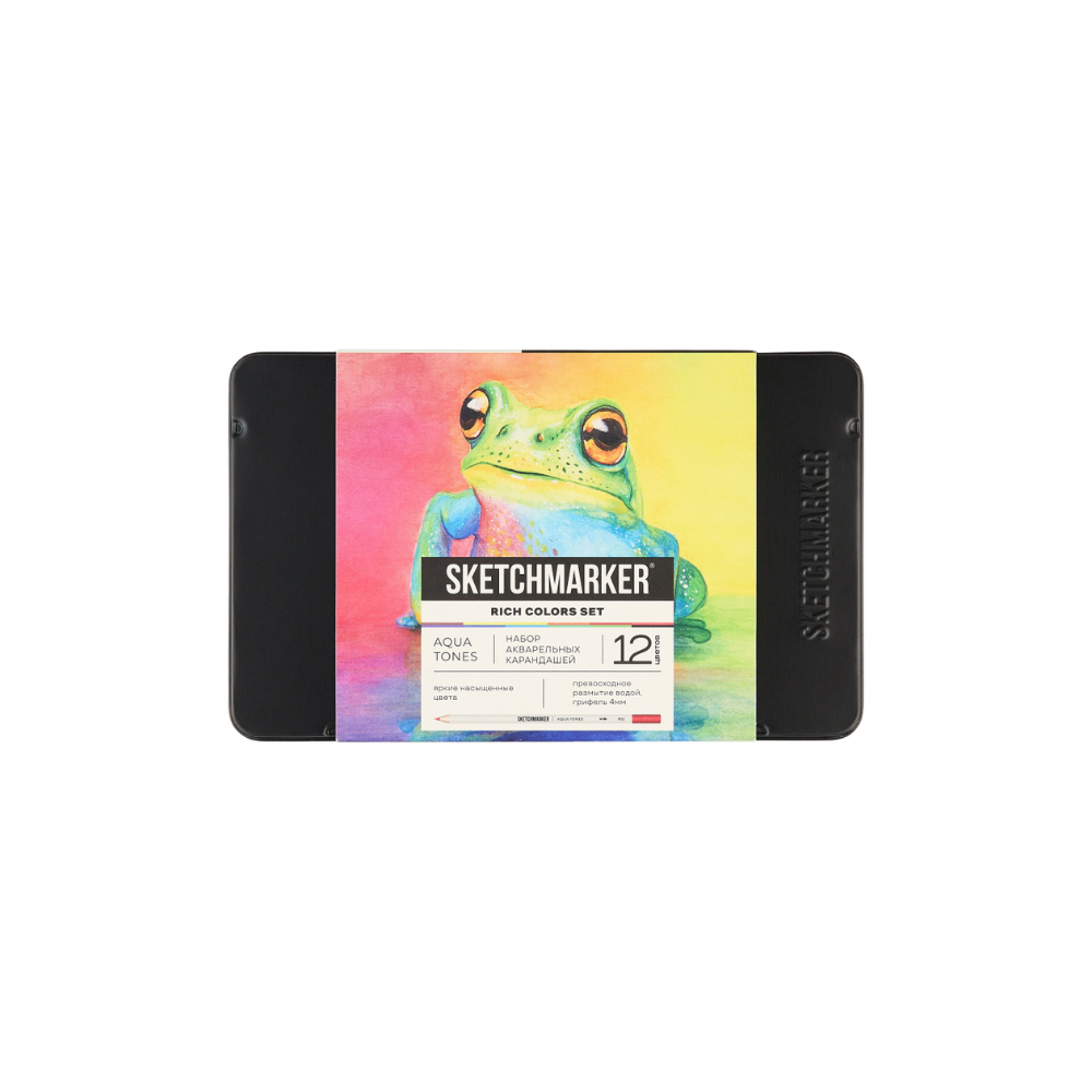 Цветные карандаши акварельные "Sketchmarker Яркие цвета", набор 12 цветов, жестяной пенал